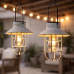 2 Pack Solar Hanging Cage Lanterns, Warm White