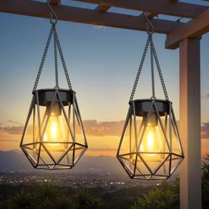 RECHOO Solar Hanging Lanterns - 2 Pack, Warm White