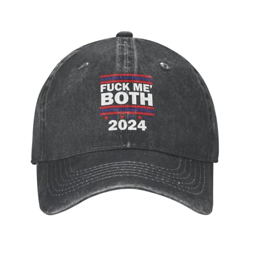 Distressed Black Ball Cap: 'Fuck Em Both' 2024