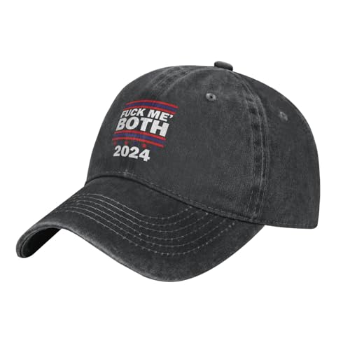 Distressed Black Ball Cap: 'Fuck Em Both' 2024