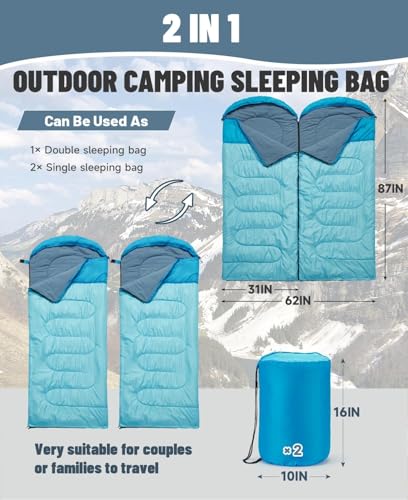 Double Sleeping Bag for Camping - Weather Resistant