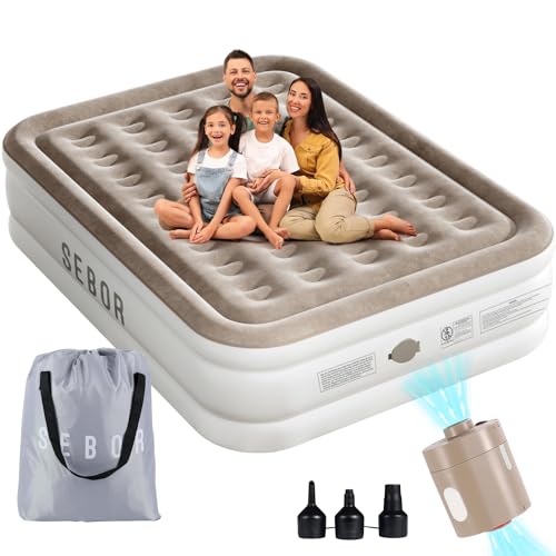 Khaki Queen Size Coil-Beam Air Mattress 80"x60"x18