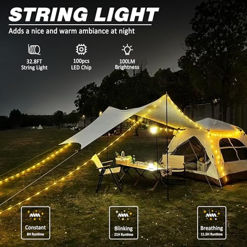 DIBMS 32.8FT Rechargeable Waterproof Camping String Light