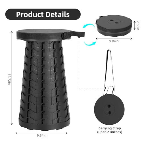 Upgraded Collapsible Folding Stool - Portable Black Chair
