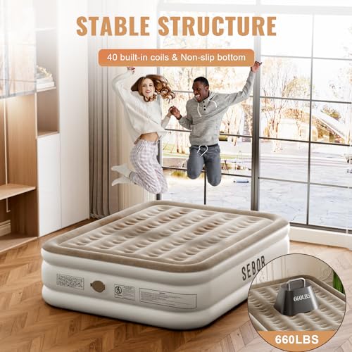 Khaki Queen Size Coil-Beam Air Mattress 80"x60"x18