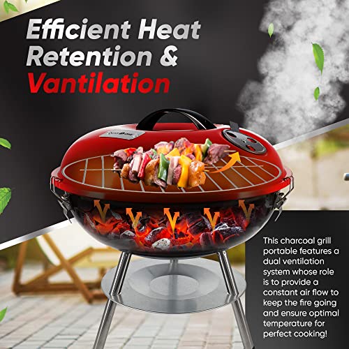 Red 14-Inch Portable BBQ Grill for Camping