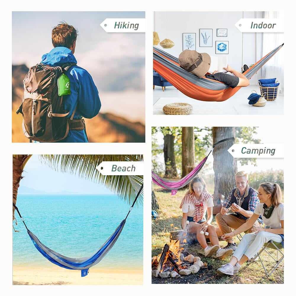 QUANFENG Portable Nylon Camping Hammock - Blue/Gray