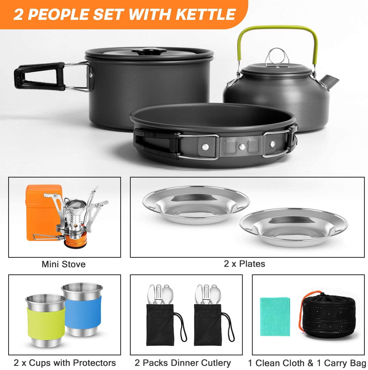 16-Piece Lightweight Camping Cookware Set with Stove