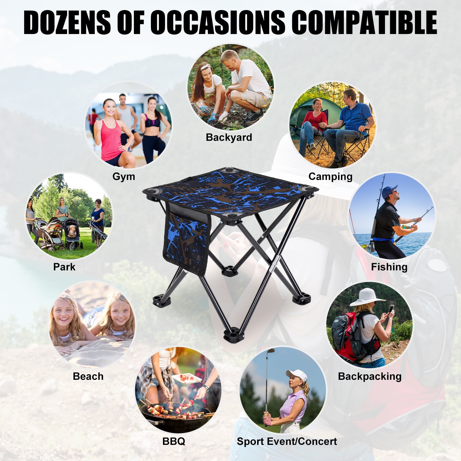 Camouflage Folding Camping Stool with Storage Bag