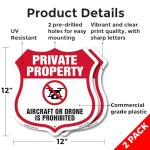 Drone Prohibited Sign - 2 Pack, 12"x12