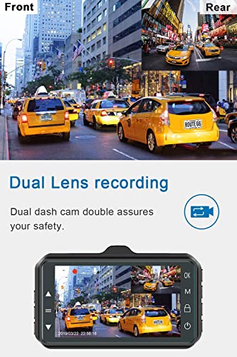 CHORTAU Dual Dash Cam: 3" Full HD with Wide Angle