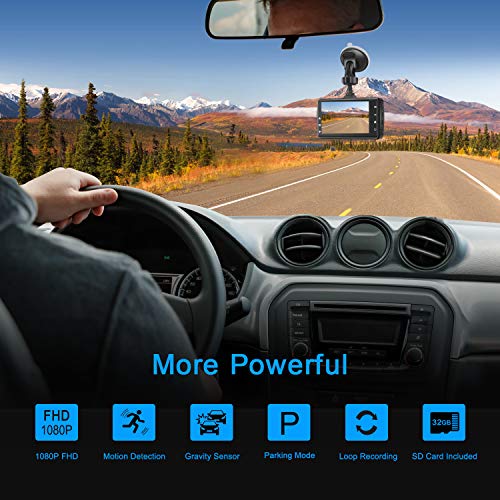 BOOGIIO 1080P FHD Dash Cam Front, 3'' IPS Screen