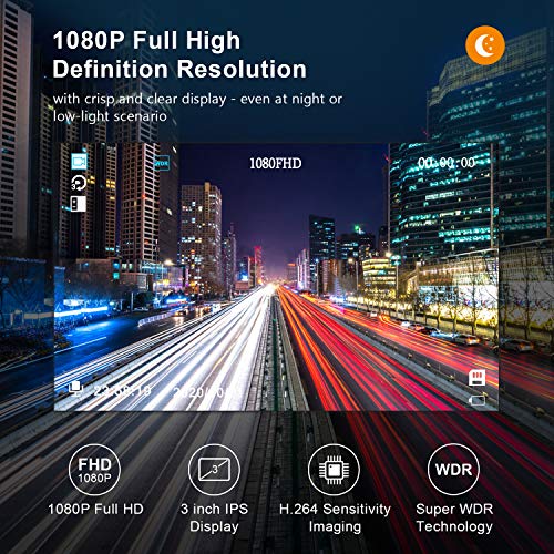 BOOGIIO 1080P FHD Dash Cam Front, 3'' IPS Screen