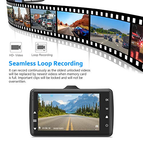 BOOGIIO 1080P FHD Dash Cam Front, 3'' IPS Screen
