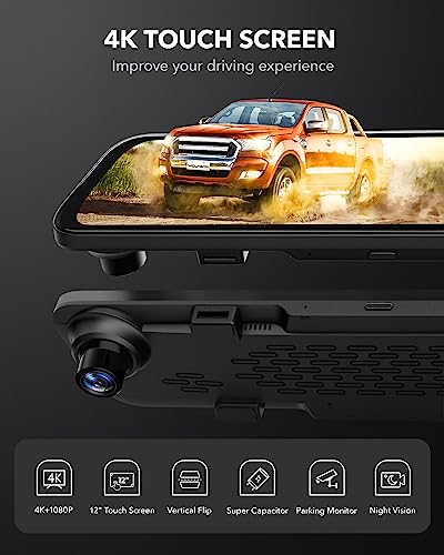 12" WOLFBOX G840S 4K Mirror Dash Cam