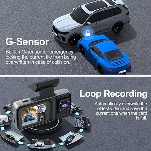 4K 3-Channel Dash Cam, Front & Rear Cameras