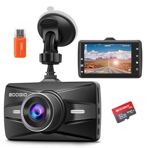 BOOGIIO 1080P FHD Dash Cam Front, 3'' IPS Screen
