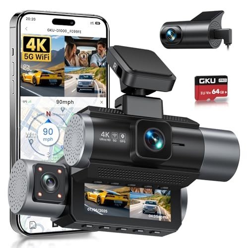 GKU 4K 3-Channel Dash Cam with GPS & WiFi