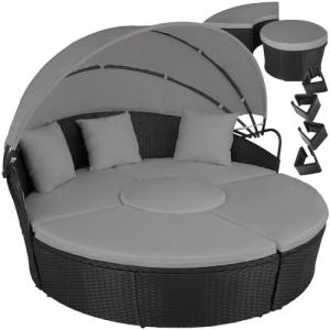 Modular Rattan Garden Daybed with Canopy - Black