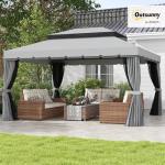 Outsunny 3x4m Light Grey Garden Gazebo with Nets