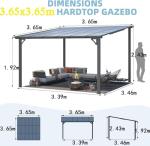 U-MAX 3.65m Metal Pergola Gazebo, Black