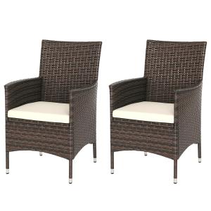 Brown Rattan Outdoor Dining Chair Set - 2 Pieces