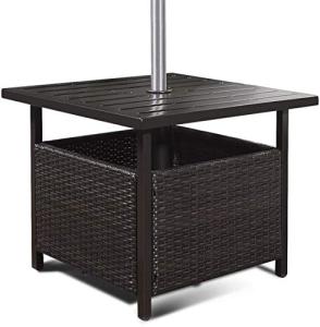 Outdoor Wicker Side Table with Umbrella Hole