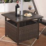 Outdoor Wicker Side Table with Umbrella Hole