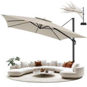 10ft Cantilever Umbrella with 360° Rotation, Beige