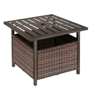 Outsunny Rattan Coffee Table with Umbrella Hole