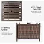 Outsunny Rattan Coffee Table with Umbrella Hole