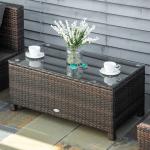 Outsunny Rattan Side Table with Glass Top