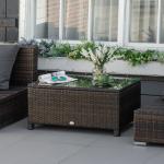 Outsunny Rattan Side Table with Glass Top