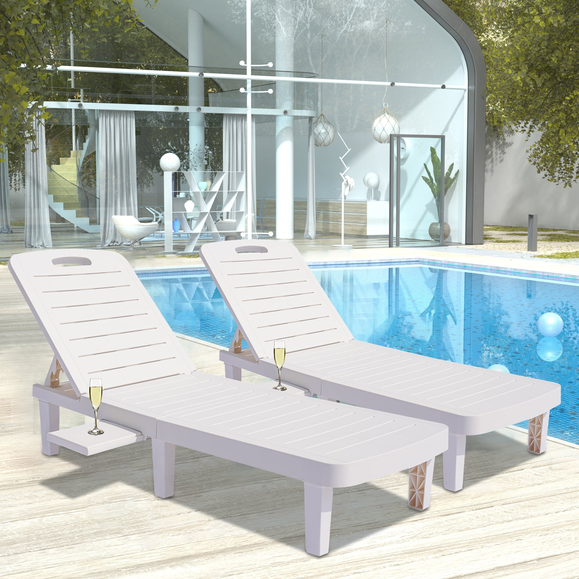 Set of 2 Patio Lounge Chairs with Side Table