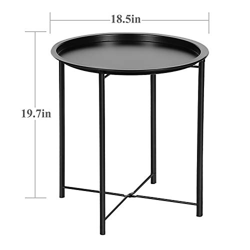VECELO Round Metal Side Table Set, Black