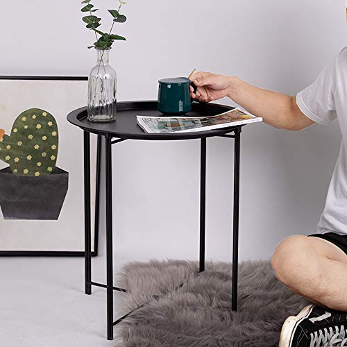 VECELO Round Metal Side Table Set, Black