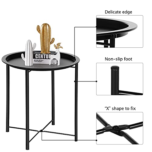 VECELO Round Metal Side Table Set, Black