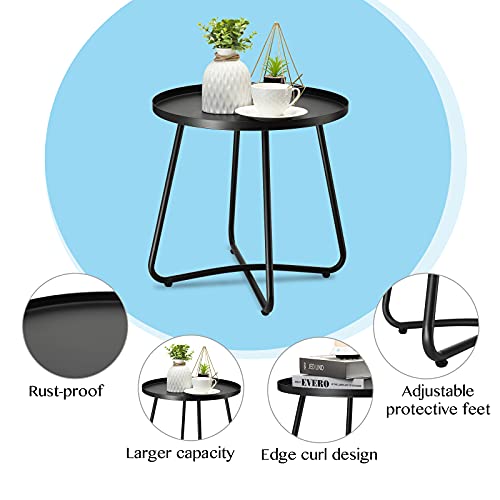 danpinera Small Round Steel Outdoor Side Table Black