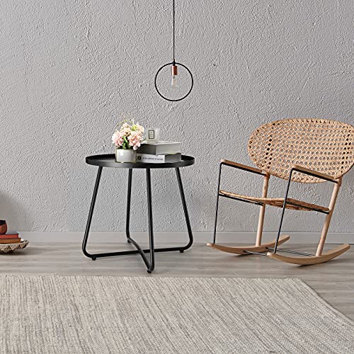 danpinera Small Round Steel Outdoor Side Table Black