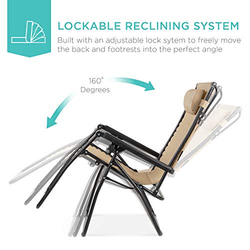 Zero Gravity Recliner Patio Lounge Chair with Canopy - Beige