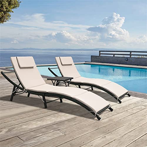 Outdoor Wicker Lounge Chairs Set with Folding Table