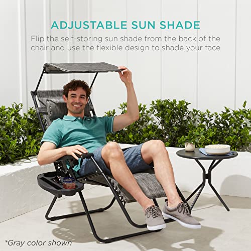 Zero Gravity Recliner Patio Lounge Chair with Canopy - Beige