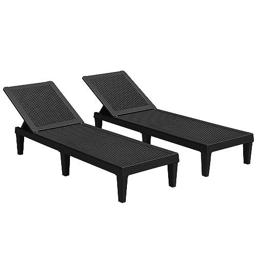 Devoko 2-Pack Adjustable Chaise Lounge Set - Black
