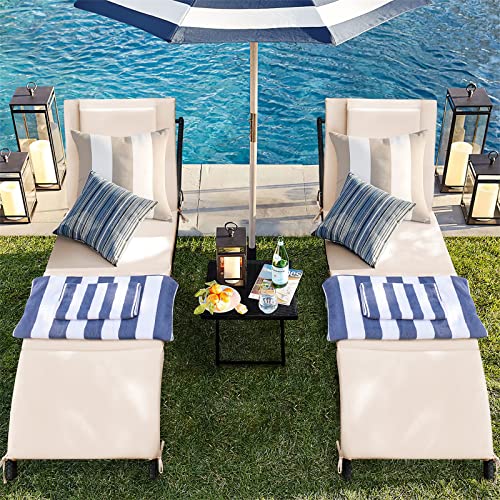 Outdoor Wicker Lounge Chairs Set with Folding Table