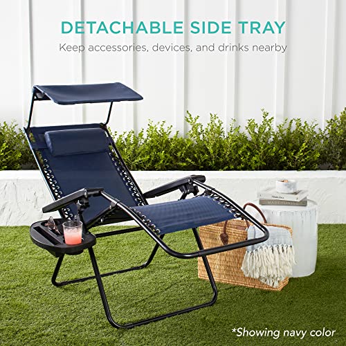 Zero Gravity Recliner Patio Lounge Chair with Canopy - Beige