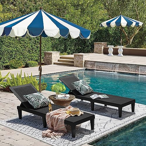 Devoko 2-Pack Adjustable Chaise Lounge Set - Black