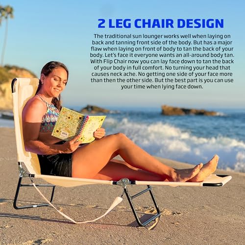 Tan Polyester Pool Chaise Lounge with Reclining Backrest