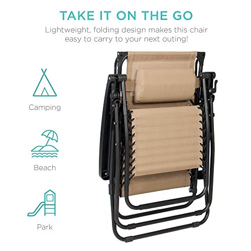 Zero Gravity Recliner Patio Lounge Chair with Canopy - Beige