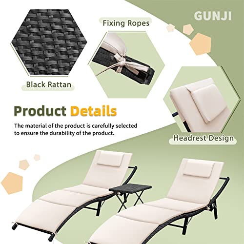 Outdoor Wicker Lounge Chairs Set with Folding Table