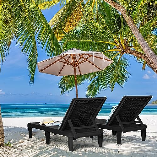 Devoko 2-Pack Adjustable Chaise Lounge Set - Black